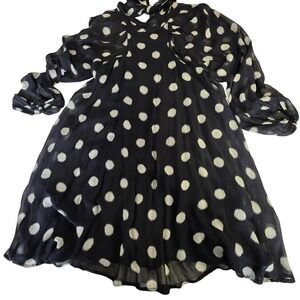Maeve by Anthropologie Polka Dot Bow Neck Sheer Midi Dress Black White X-Small